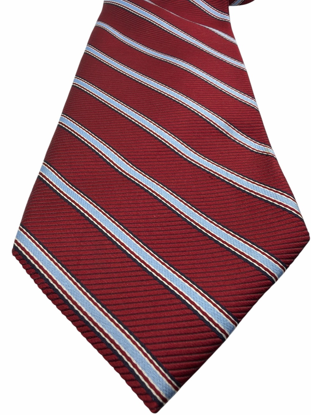 Brooks Brothers Men’s Red Blue Stripe Ribbed Stain Resistant Pure Silk Neck Tie - Picture 4 of 5